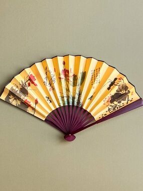 Vintage 1960s Golden Yellow Silk Folding Fan